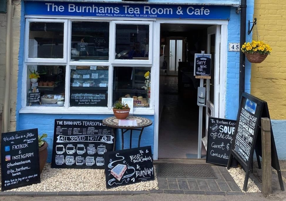 The Burnhams Tea Room and Cafe Front Window Door signs